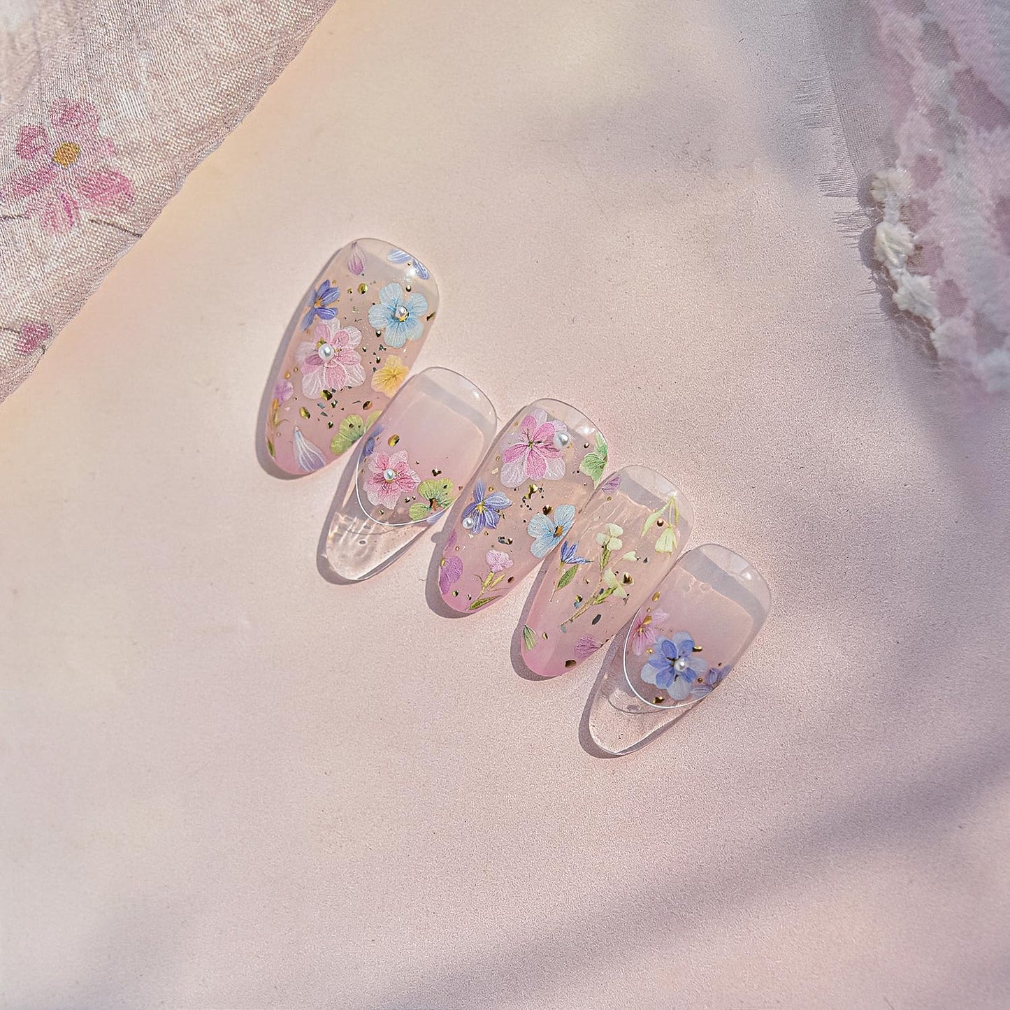 Dried Flower Nail Art Stickers Colorful Flowers Nail Decals for Acrylic Nails 3D Self Adhesive Glitter Designs Nail Sticker Cute Floral Nail Decal Spring Summer Manicure Supplies for Women DIY Decor-BrightBean Baby