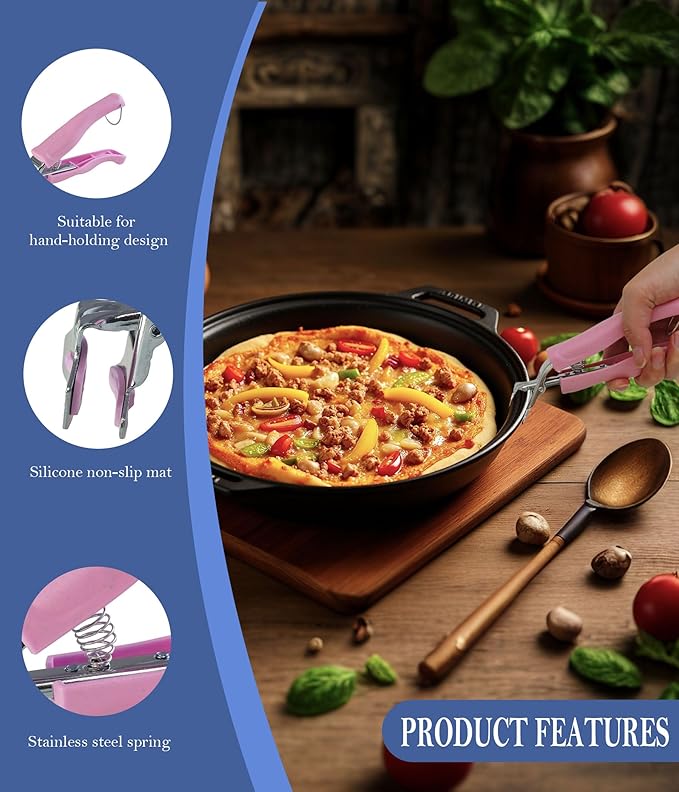 Stainless Steel Anti-Scalding Hot Bowl Dish Plate Gripper Clips Tongs Clamp Holder for Moving Hot Plate or Bowls with Food Out from Instant Pot Microwave Oven (2, Green,Pink)