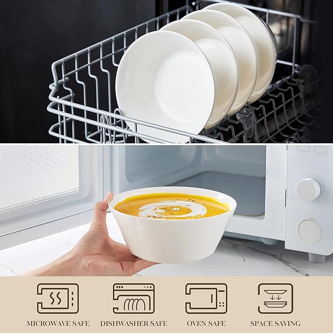 MALACASA 35 OZ Soup Bowls, White Porcelain Bowls Set of 4, Deep Bowls for Kitchen, Large Ceramic Bowls for Soup, Cereal, Salad, Ramen and Fruit, Dishwasher & Microwave Safe, Series Regular