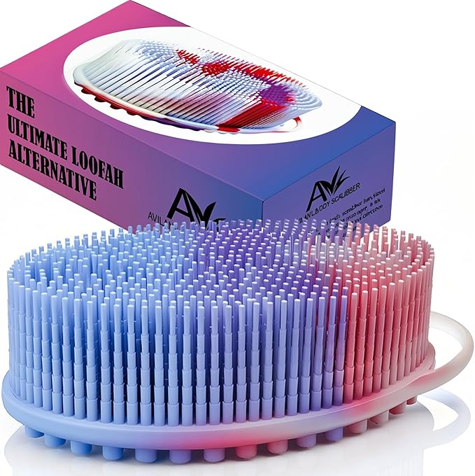 Avilana Silicone Body Scrubber – Gentle Shower Brush & Loofah Alternative- Food Grade & Lab Tested – Fast-Drying, Hygienic, BPA-Free Silicone Body Gentle Exfoliator (Marbled, Massage)-BrightBean Baby