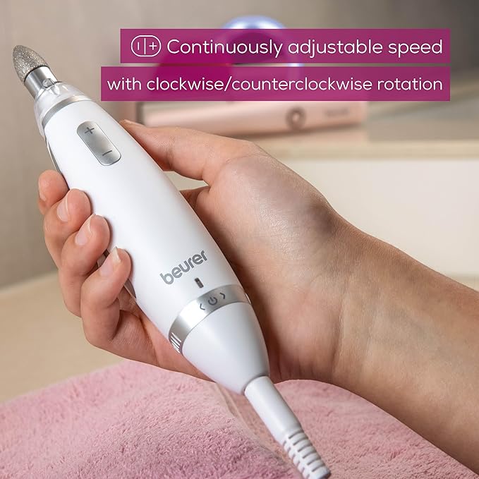 Beurer MP62 Professional Nail Drill Kit, Portable Electric File Machine with 10 Attachments & 10 Sanding Bands, Efile Dremel for Acrylic Gel Manicure and Pedicure, LED Light, with Storage Case-BrightBean Baby