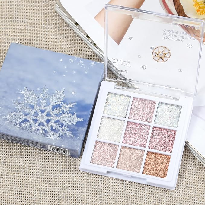 Erinde 9 Colors Eyeshadow Palette, Matte Shimmer Glitter Eye Shadow Palette Makeup, Highly Pigmented Long Lasting Waterproof, Colorful Sequins Sparkle Eyeshadow Makeup Pallet-BrightBean Baby