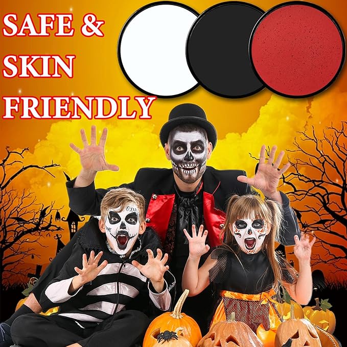 3 Pcs Halloween Face Paint Special Effects Makeup Kit,Water-based Black White Red Face Body Paint,Clown Cosplay SFX Joker Zombie White Makeup Professional Face Painting Kit for Adult-BrightBean Baby