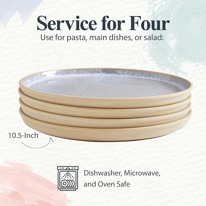 Portmeirion Minerals 10.5" Dinner Plate, Moonstone (Set of 4) - Contemporary Stoneware Platter, Stylish for Dining, Microwave & Dishwasher Safe - Ideal for Kitchen Entertainment, Made in Portugal