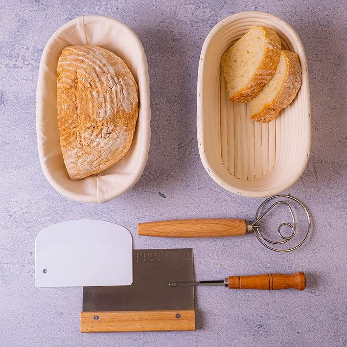 Banneton Bread Proofing Basket, Set 2 Size Sourdough Starter Kit, Sourdough Bread Baking Supplies, Bread Making Supplies Tools (Ovan)