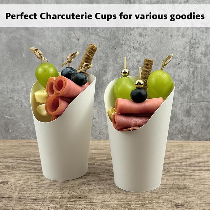 CAMKYDE 100 Pcs French Fries Holder, 12oz Disposable Paper French Fry Cups White Charcuterie Cups for all Occasions (12oz, White)