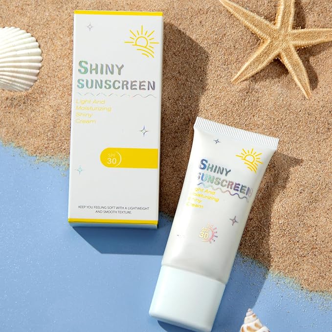 Shimmer Face Primer with Sunscreen, SPF 30, Highlighting Fine Glitter Brightening + Sun Protection, Moisturizing Sunscreen, Natural & Refreshing, Oil-Controlling,Non-Greasy Isolation Primer-BrightBean Baby