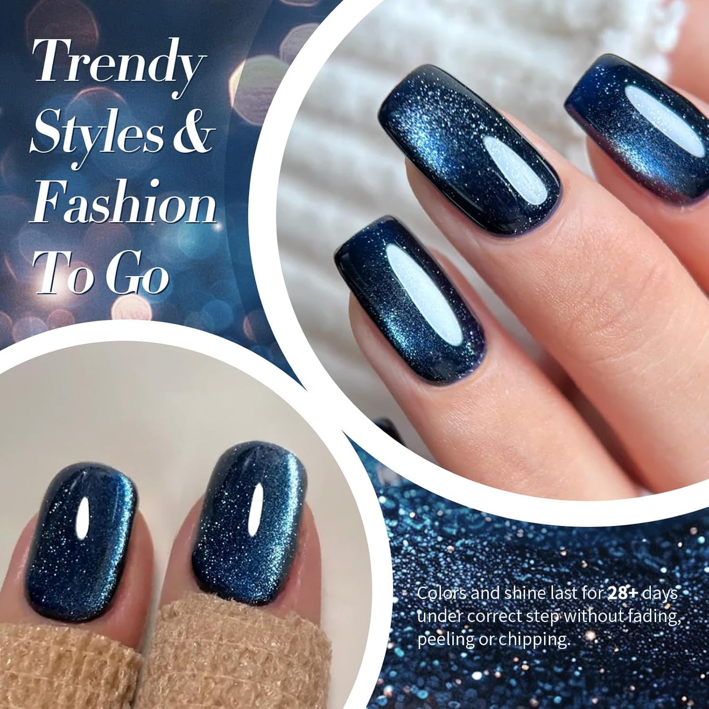 Born Pretty Cat Magnetic Eye Gel Nail Polish,Dark Blue Magnetic Gel Polish Nightscape Cat Magnetic Eye Gel Manicure Nail Art DIY 15ml-BrightBean Baby