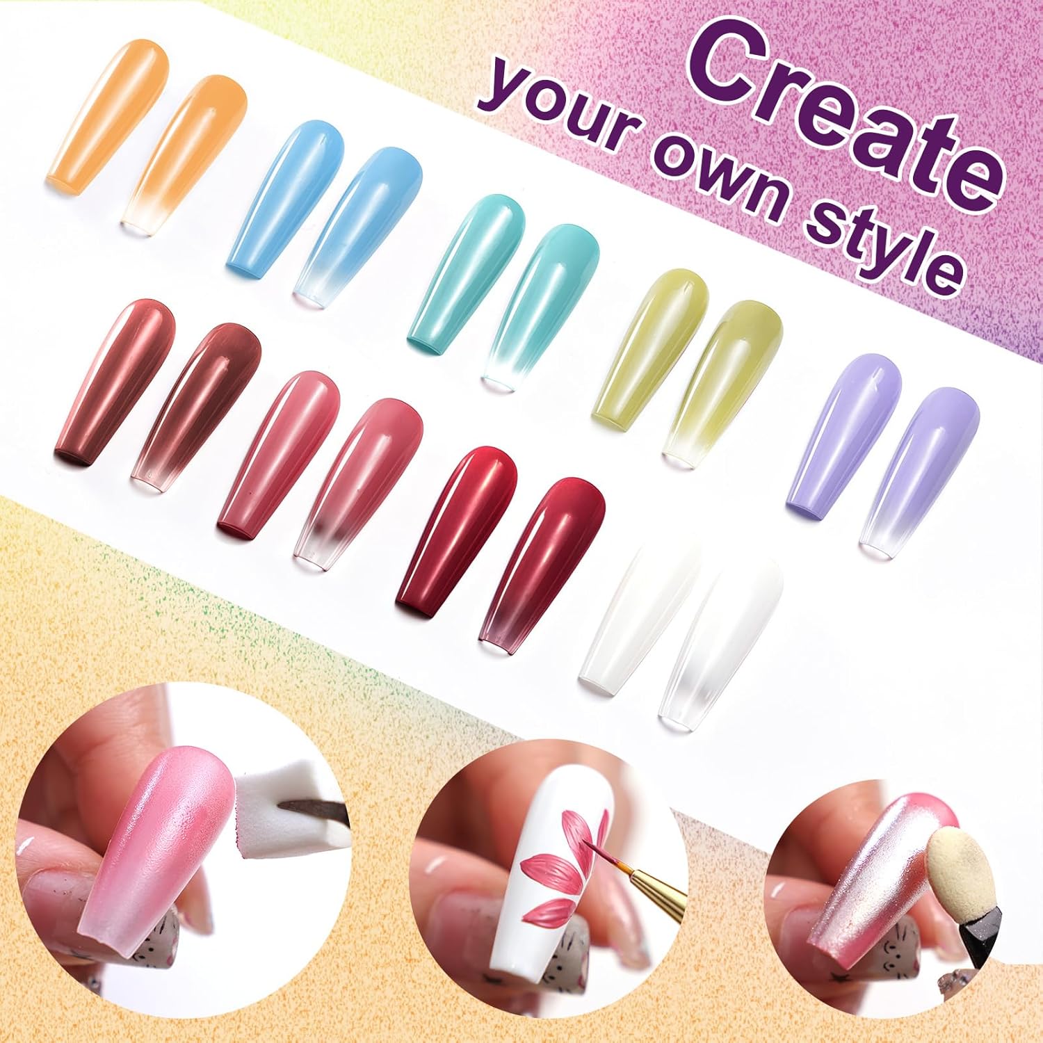 Gradient Painting Gel, 9 Colors Ombre Gel Nail Polish Summer Hot Bule for Pigment Pat Nails Aura Nails, French Manicure DIY Nail Art Soak of UV Palette Bechside Candy-BrightBean Baby