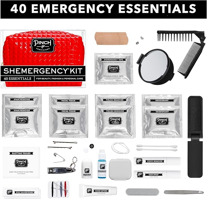 Pinch Provisions Shemergency Kit for Her, 40 Emergency Essential Items, Compact, Multi-Functional Pouch, Gift for Women, Birthday, Bachelorette Parties, and More!-BrightBean Baby