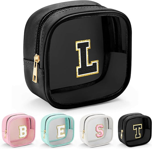 YOOLIFE Initial Makeup Bag Travel Toiletry Bag, Clear Makeup Bag Car Accessories For Women Clear Makeup Bags With Zipper Girlfriend Teacher 13 Year Old Girl Gifts Daughter Girl Gifts Mini Black L-BrightBean Baby