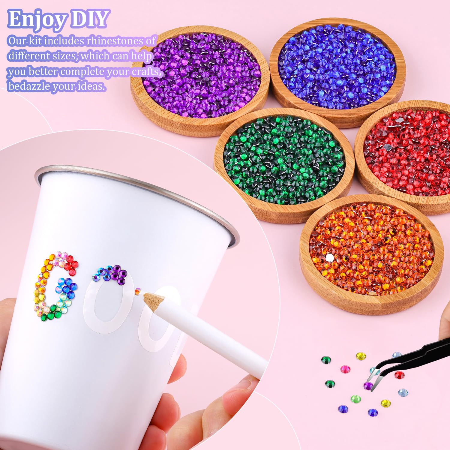 12600Pcs Resin Rhinestones for Crafting with Tweezers, Multicolor 4mm Bedazzling Crystal with 3Pcs 10ml B7000 Jewelry Glue for DIY Crafts Clothing Tumblers Shoes Fabric Nail Art-BrightBean Baby