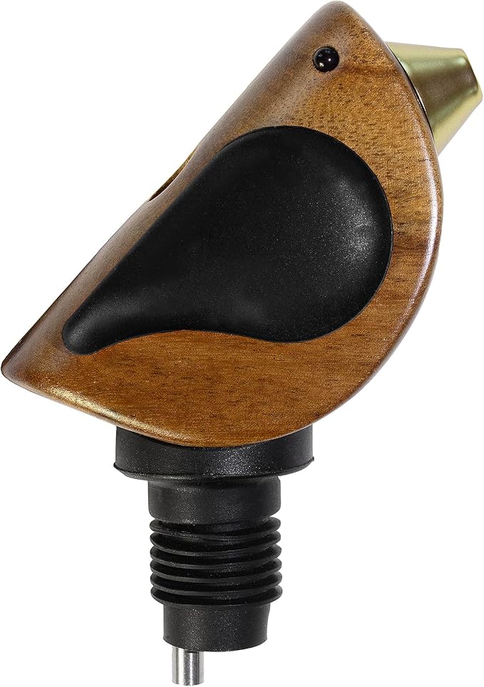 Songbird Specialties Wine Bottle Pourer, Fun Wine Pourer Spout Sings While It Pours, Airtight Wine Bottle Sealer, Acacia Wood with Black Wings