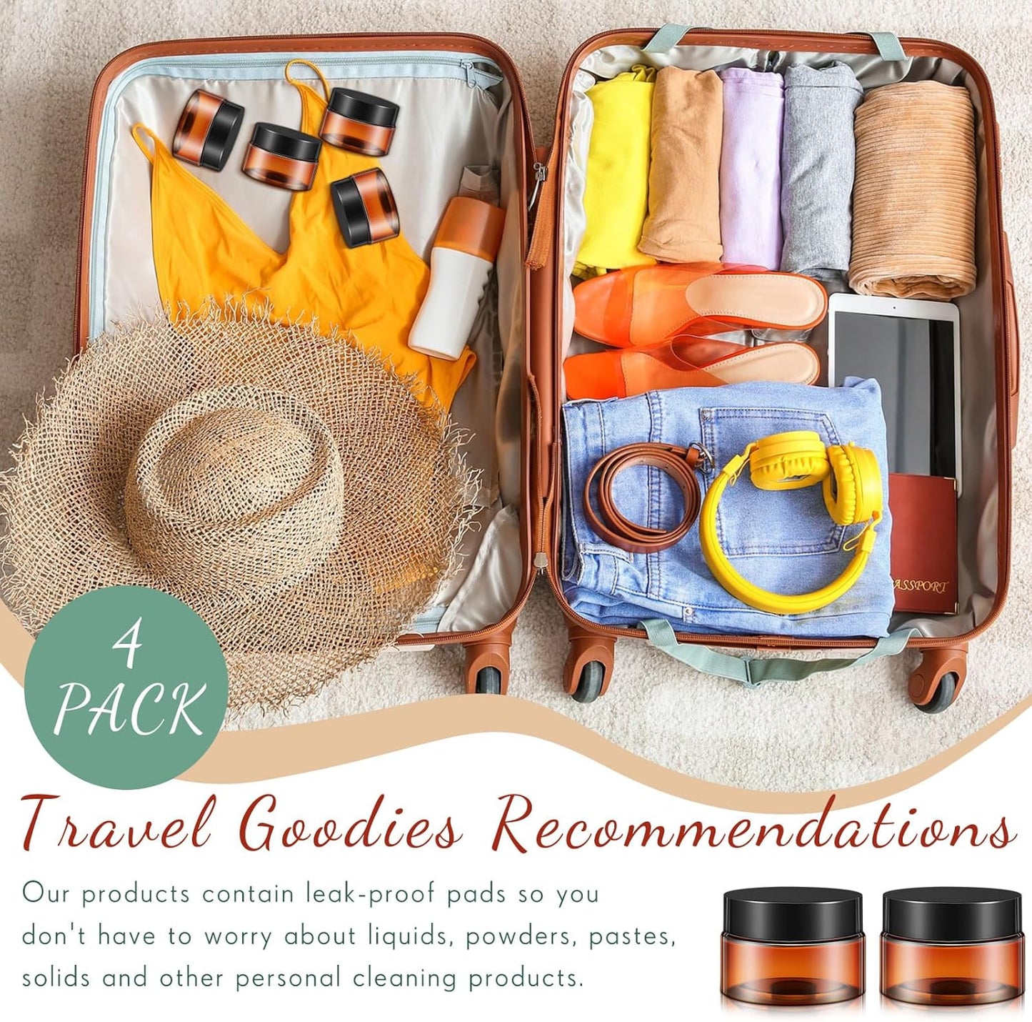 SATINIOR 100 Pcs Plastic Jars with Lids Small Containers Lids Wide Mouth Small Plastic Containers for Lotion Cream Rhinestones Body Butters Travel Storage(1 oz,Amber)-BrightBean Baby