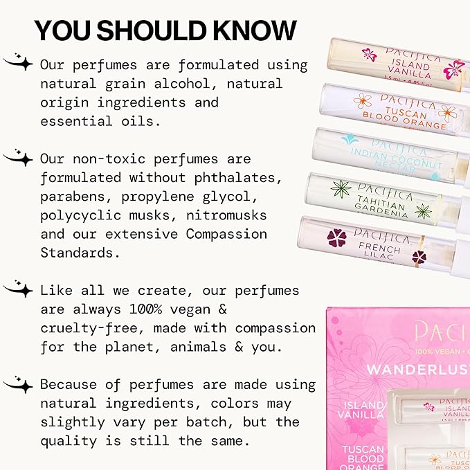 Pacifica Beauty, Wanderlust Spray Perfume Trial Set, Island Vanilla, 5 Scents, Fragrance Sampler Gift Set, Natural & Essential Oils, Clean, Vegan & Cruelty Free-BrightBean Baby