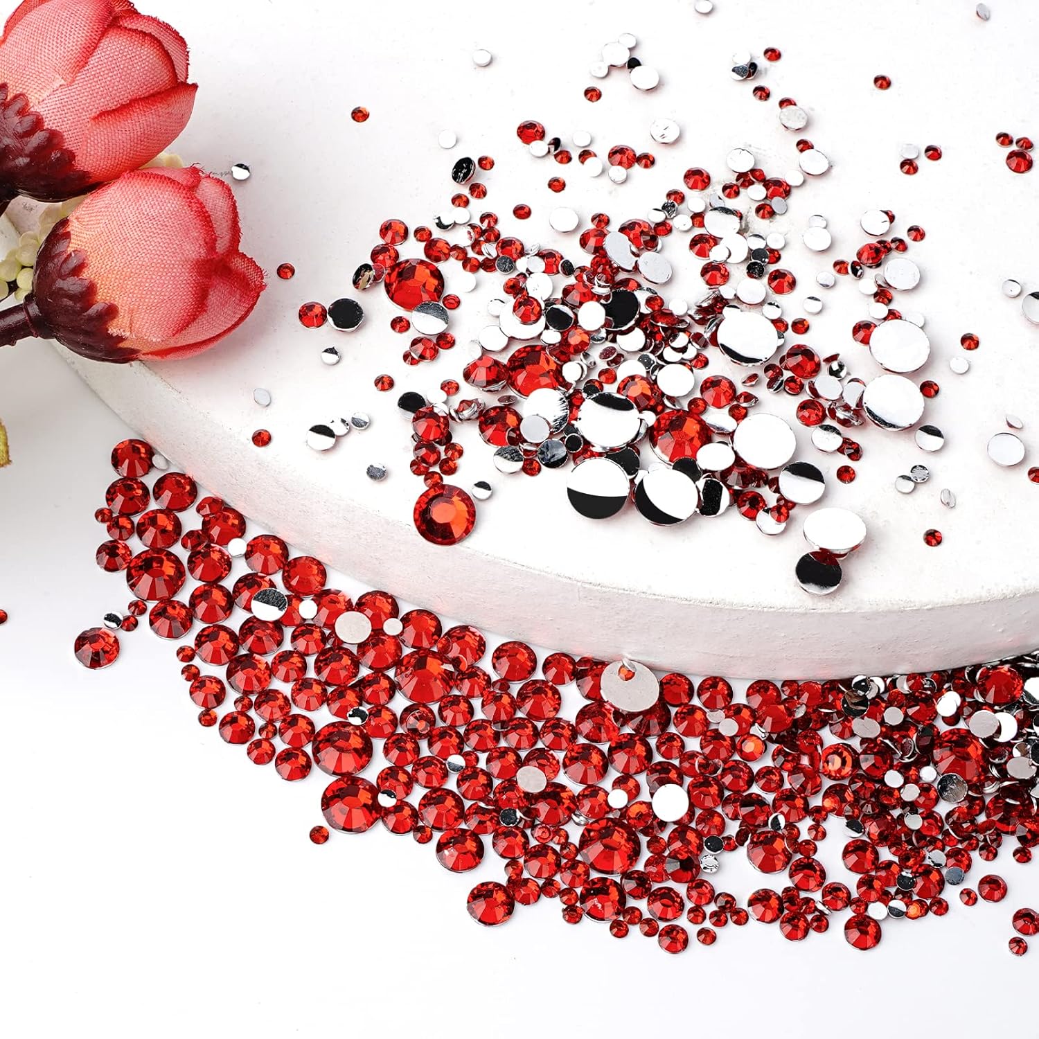 Canvalite 2784PCS Red Rhinestones Flat Back Gems, Nail Rhinestones Gems with 5Pcs Jewelry Glues, Pick Up Tweezers and Diamonds Picker Dotting Pen, Tools for Nail Art, Clothes, Face, Crafts-BrightBean Baby