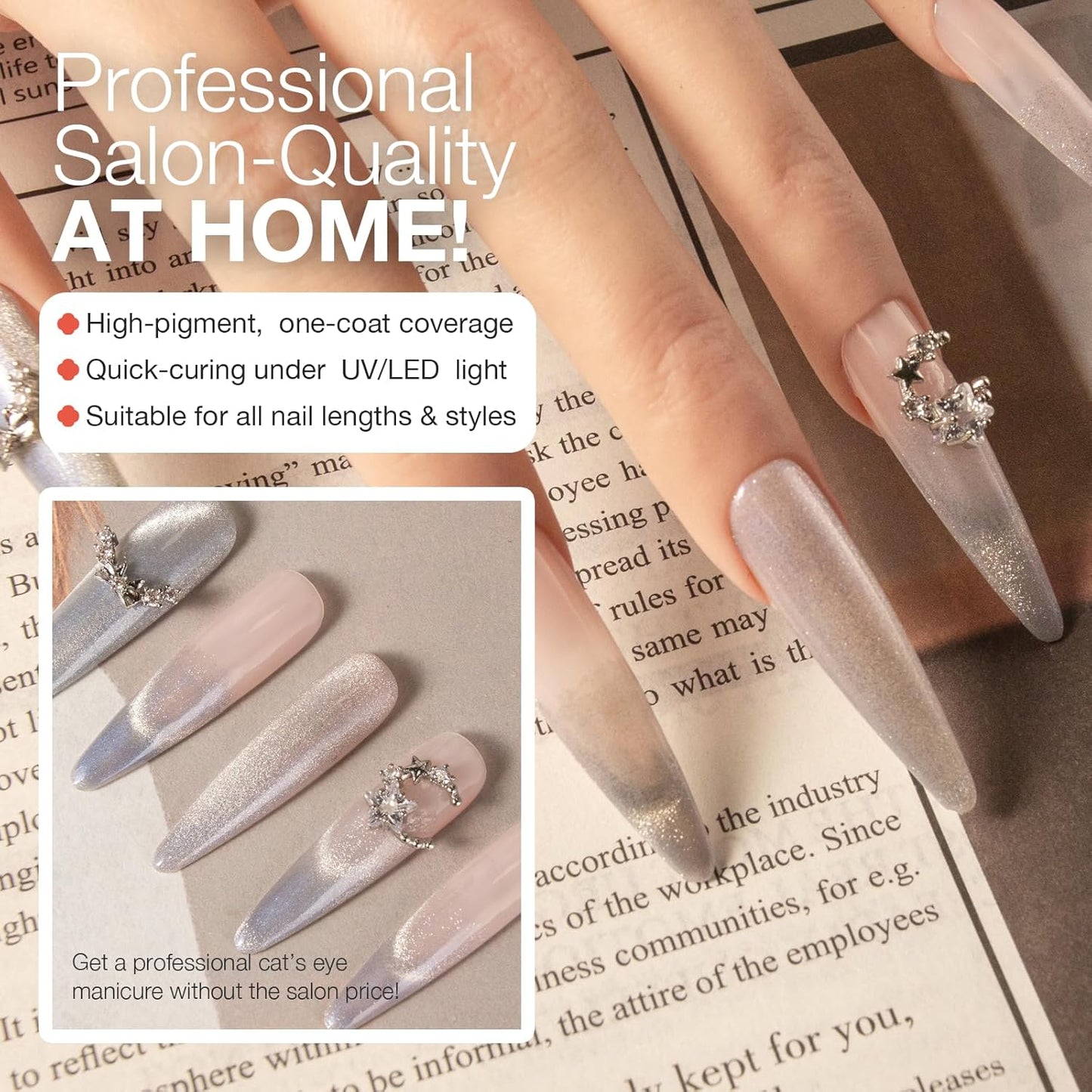 Cat Eye Gel Nail Polish with Magnet Stick, 15ml Magnetic Gel, Create Stunning Cat Eye Effects for DIY Manicures, Long-Lasting, Salon-Quality Finish, Lunar Bond-BrightBean Baby