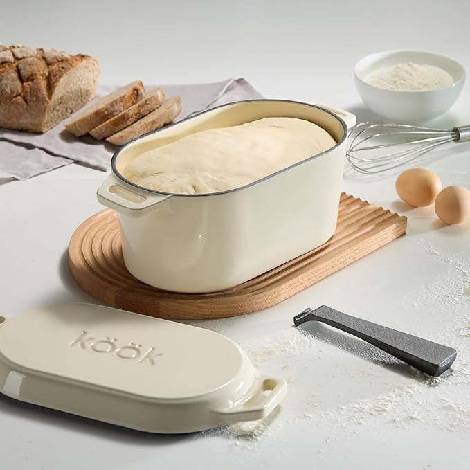 KooK Dutch Oven 3.4 Qt Ivory - Cast Iron for Bread Baking