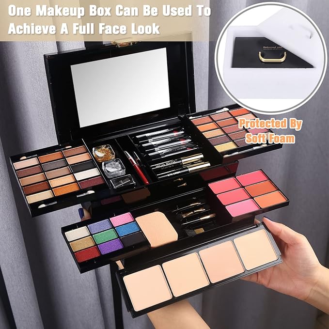 Professional Makeup Kit for Women Girls Full Kit with Mirror 58 Colors All in One Make up Gift Set Included Eyeshadow,Compact Powder,Blusher,Lipstick,Eyebrow Pencil,Gitter Gel,Eyeliner,Mascara (Y)-BrightBean Baby