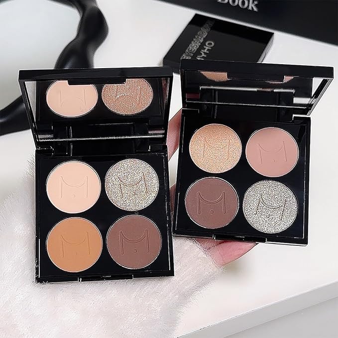 Erinde Quads Matte Eye Shadow Powder Makeup Palette, Nude Neutral Brown Matte Shimmer Eyeshadow, Long Wearing Waterproof Everyday Eye Makeup, sombras de ojos, with Built-In Mirror, 01-BrightBean Baby
