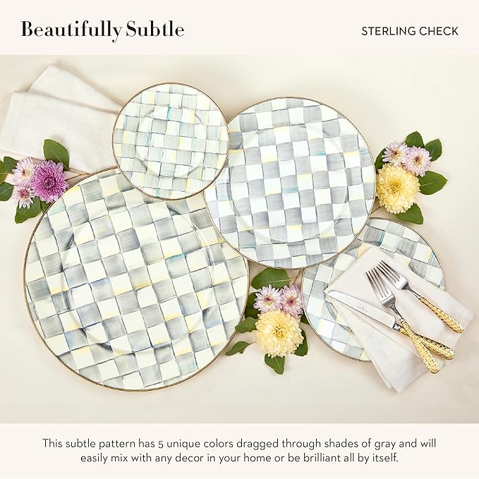 MACKENZIE-CHILDS Enamel Charger Plate, Charger Decoration for Dinner Plates or Home Decor, 12 Inches, Gray-and-White Sterling Check, Set of 1