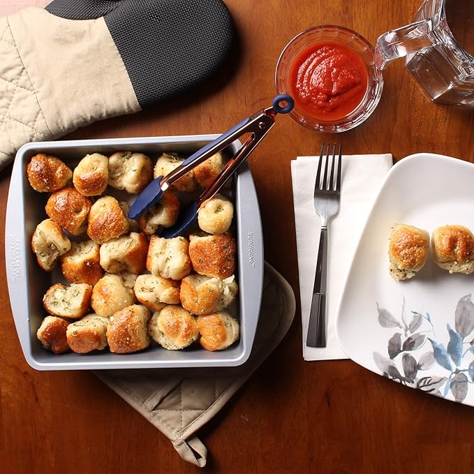 COOK WITH COLOR Stainless Steel Silicone Tipped Kitchen & BBQ Tongs Set, 2 Pc Mini Tongs, Blue