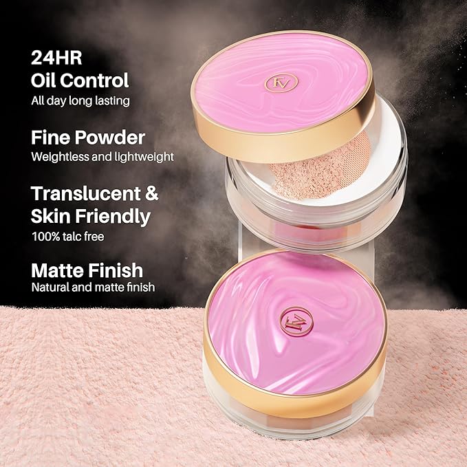 FV Translucent Loose Face Powder, Long Lasting & Lightweight Setting Powder with Matte Finish, Fine Powder for Natural Look, Minimizing Pores and Fine Lines Baking Powder 0.35oz (10g)-BrightBean Baby