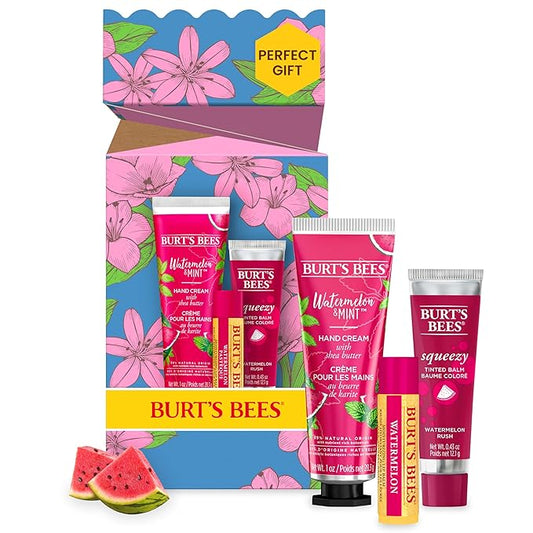 Burt's Bees Mothers Day Gifts for Mom, 3 Self Care Products, You're One in a Melon - Watermelon & Mint Hand Cream, Watermelon Lip Balm & Watermelon Rush Squeezy Tinted Lip Balm (Packaging May Vary)-BrightBean Baby