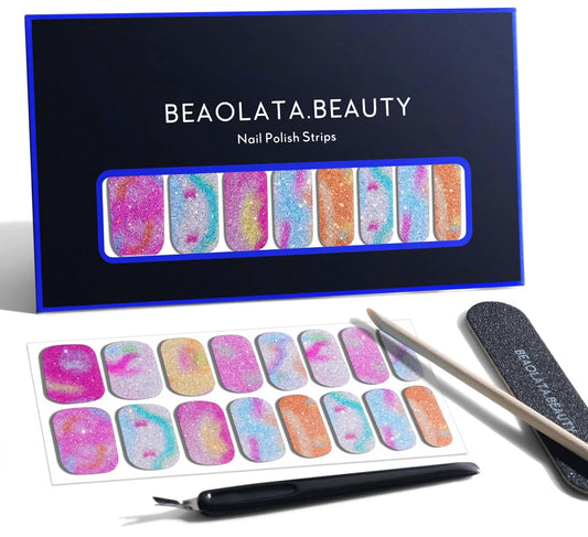 Nail Polish Strips, 32PCS Salon Quality Wraps, Long Lasting Gel Nail Stickers for Women Easy Apply& Remove (Bubble Light Pink)-BrightBean Baby