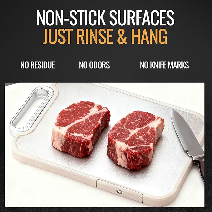 Titanium Cutting Board for Kitchen – Dual-Sided Pure Titanium & PP Surface, Non-Slip, Rust-Proof, Odor Resistant, Dishwasher Safe Premium Chopping Board for Meat & Vegetables