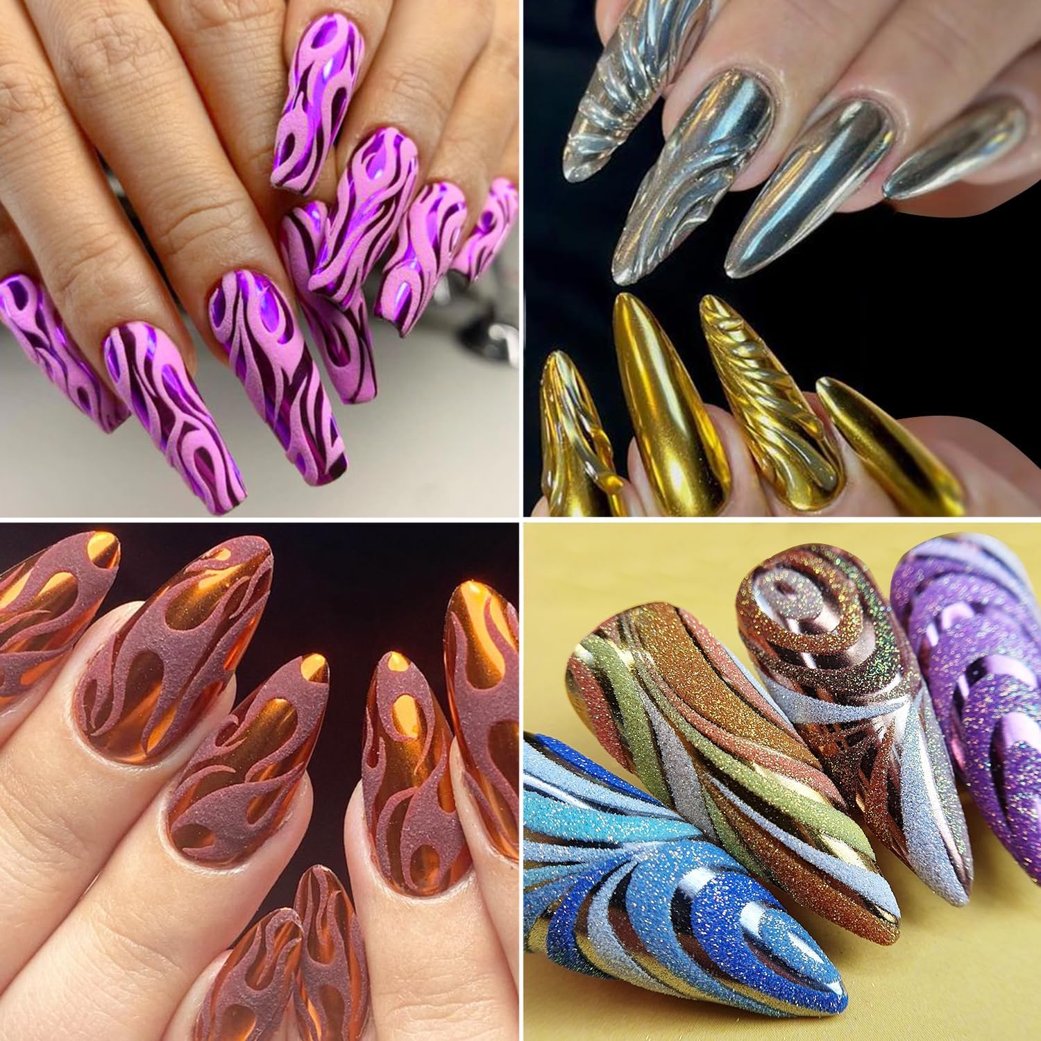 Chrome Nail Powder Set 12 Colors Gold Silver Bronze Chrome Powder for Nails Metallic Nail Glitter Red Green Blue Mirror Rub Pigment with 2PCS Extra Fine White Sugar Powder Nail Design-BrightBean Baby