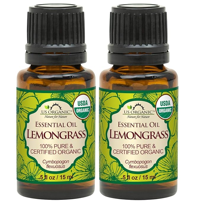 US Organic 100% Pure Lemongrass Essential Oil, USDA Certified Organic, Extracted by Steam Distillation Method, for Hair, Nail Polish Remover, Bees Attraction, and More. 15 ml, Value 2 Pack-BrightBean Baby