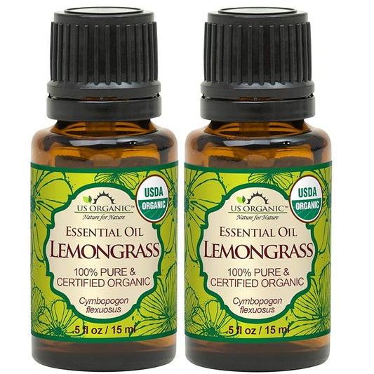 US Organic 100% Pure Lemongrass Essential Oil, USDA Certified Organic, Extracted by Steam Distillation Method, for Hair, Nail Polish Remover, Bees Attraction, and More. 15 ml, Value 2 Pack-BrightBean Baby
