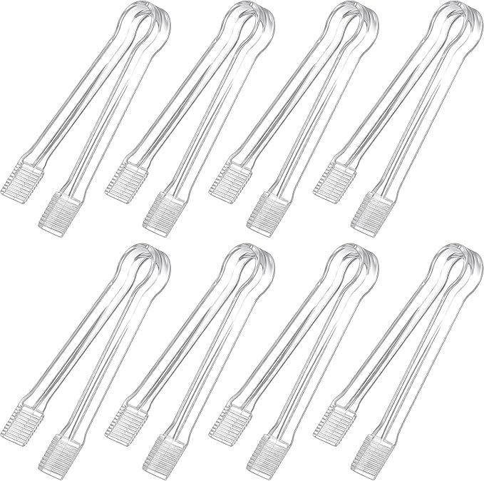 8-Piece Plastic Tongs - Clear Mini Serving Utensils, 6.3 Inch Small Tongs for Food, Ice, Salad, Buffet, Weddings, Barbecue Party