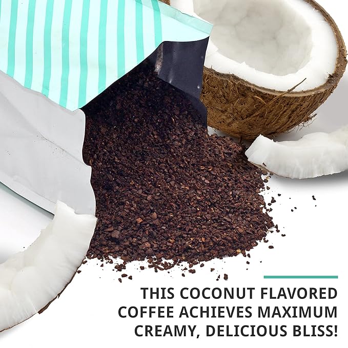 Cold Brew Organic Coarse Ground Flavored Coffee, Coconut Flavor, Dark Roast, Colombian Supremo, Coarse Grind for Cold Brew Coffee & French Press,1 LB (Pack of 2)