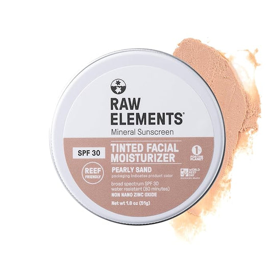 Raw Element Ultra-Moisturizing Tinted Face Cream, Non Toxic Mineral Face Sunscreen, Daily Tinted Moisturizer, Non-Nano Zinc Oxide, Reef Friendly, All Ages, SPF 30, 1.8 oz, Pearly Sand, Pack of 1-BrightBean Baby