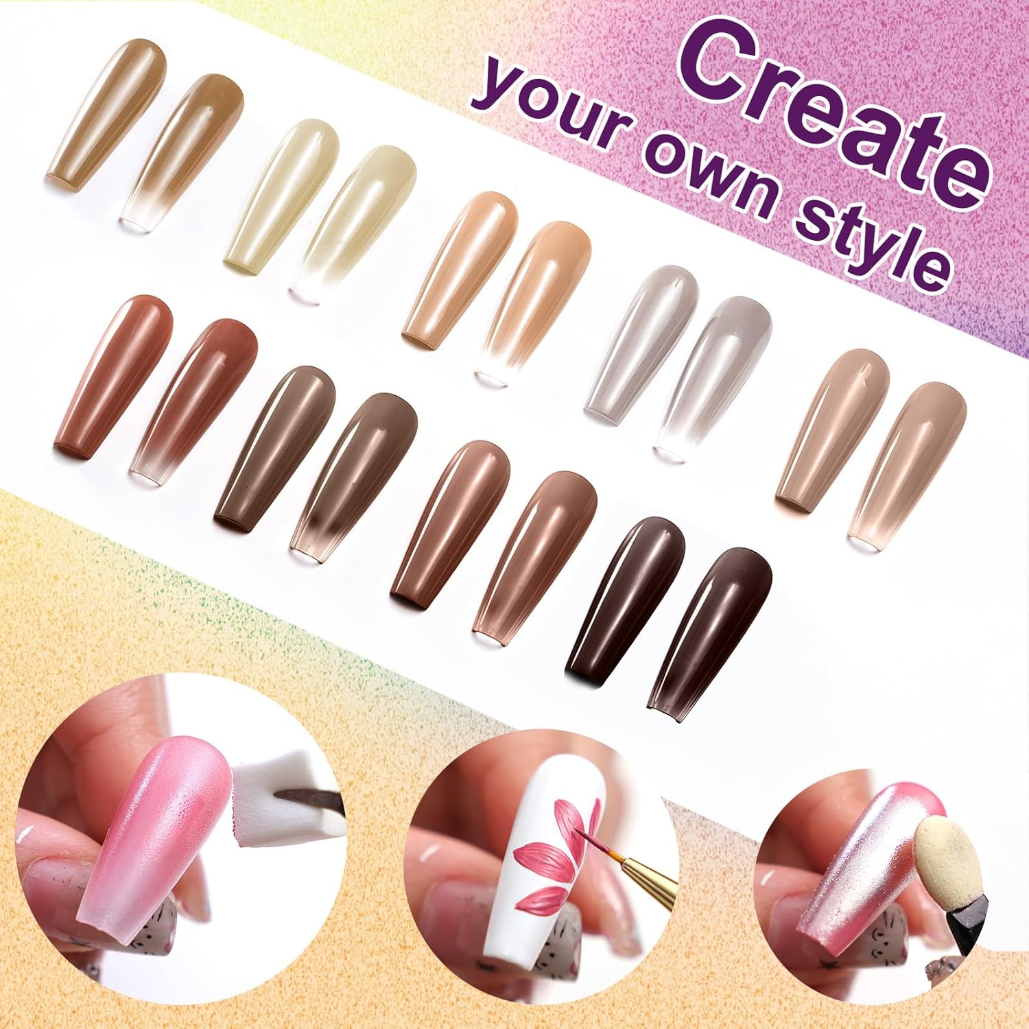 Gradient Painting Gel, 9 Colors Ombre Gel Nail Polish for Cream Brown Color Pigment Pat Aura Nails French Manicure Soak Off UV Long-lasting Home Salon DIY Nail Art Coconut Latte 1-BrightBean Baby