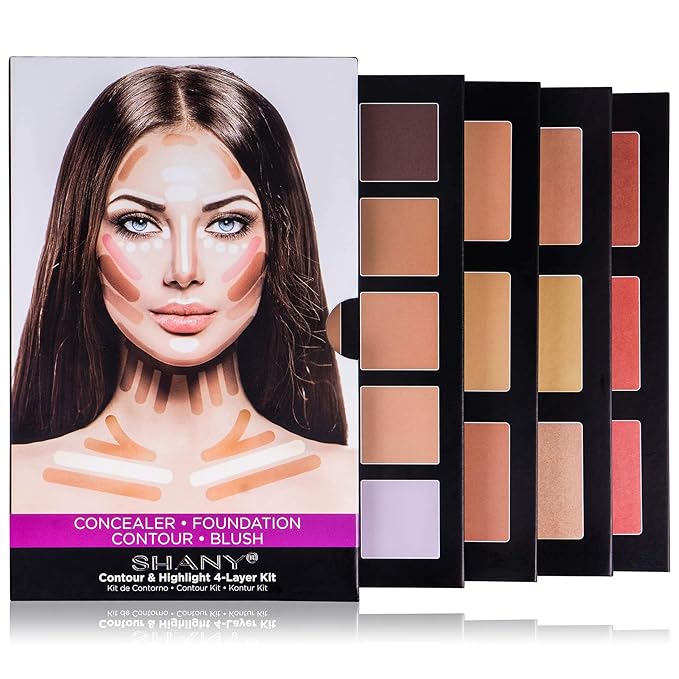 SHANY 4-Layer Contour and Highlight Makeup Kit - Set of Concealer Palette, Color Corrector, Makeup Foundation Palette, Contour Highlight, and Blush Palettes Sets-BrightBean Baby
