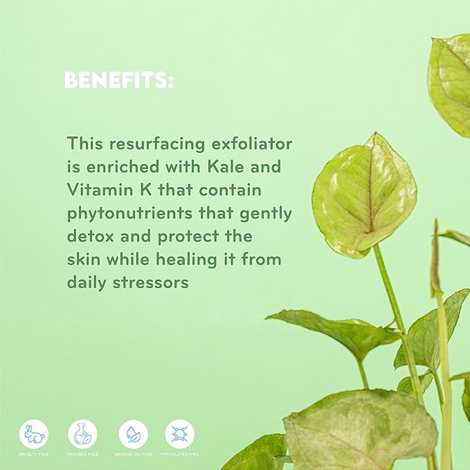 pürlisse Kale + Vitamin K Face Exfoliator Scrub - Exfoliating Face Wash for Detoxifying & Pore Tightening - Packed with Antioxidants for Smooth, Radiant & Youthful Skin (1.7 Fl oz)-BrightBean Baby