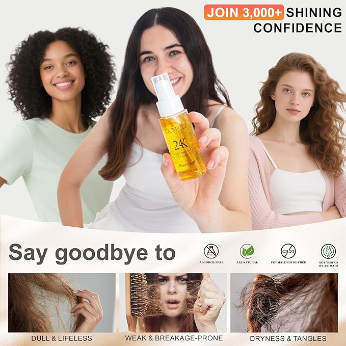 24K Gold Hair Oil, Repair Shine Serum with Coconut, Argan & Olive Oils - Heat Protectant and Frizz Control - Vegan, Lightweight Leave-In Treatment for Dry Damaged Hair (2.02 Fl Oz (Pack of 1))-BrightBean Baby