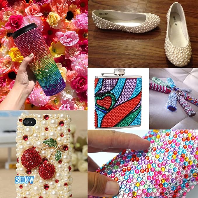 Flat Back Rhinestone+Half Round Pearl Kits Colorful Rhinestones+Beige Pearls With Picker Pencil And Tweezer For Home DIY And Professional Use-BrightBean Baby