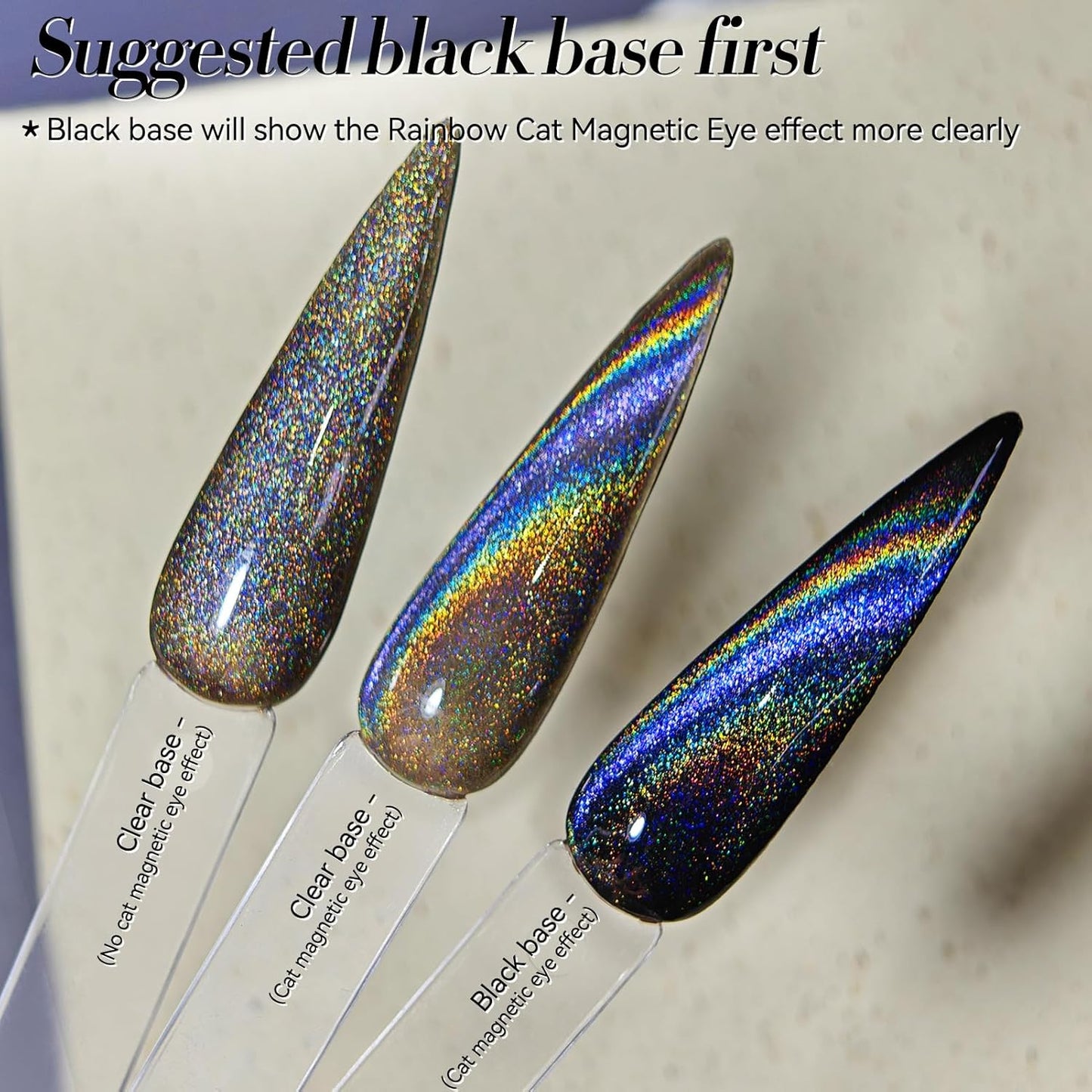 Born Pretty Cat Magnetic Eye Gel Nail Polish Holographic Rainbow Cat Magnetic Gel, Black Glitter Magnetic Soak Off U v Nail Gel Diy Art for Girls Women 15ML-BrightBean Baby