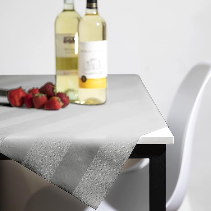 Luxury Table Protector Pad, 2 in 1 Table pad + Great Looking Tablecloth - Heat Resistant, Spill & Stain Proof - Flannel Backing (54x144, Silver - Silk Stripe)