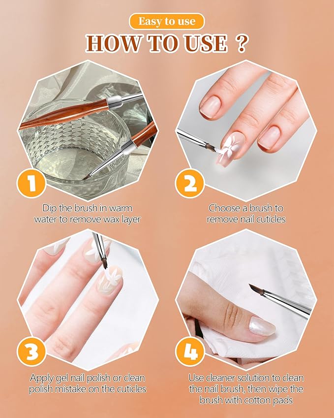 2Pcs Nail Art Brush Set, Multi-Functional 3D Nail Pen for Gel Extensions, Builder Nail Gel Design and Home DIY Manicure (Wood Color)-BrightBean Baby