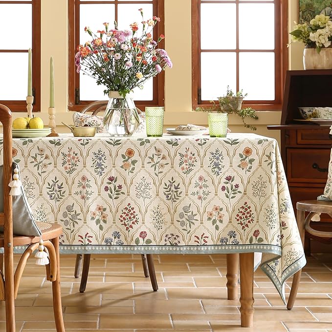 ISAENNE Designer Linen Long Tablecloth Rectangle,Western Colorful Floral Indoor Table Cloth,Wrinkle Resistant Decor Tablecloths for Dining Thanksgiving Kitchen Christmas,63"*102"-Serenity B