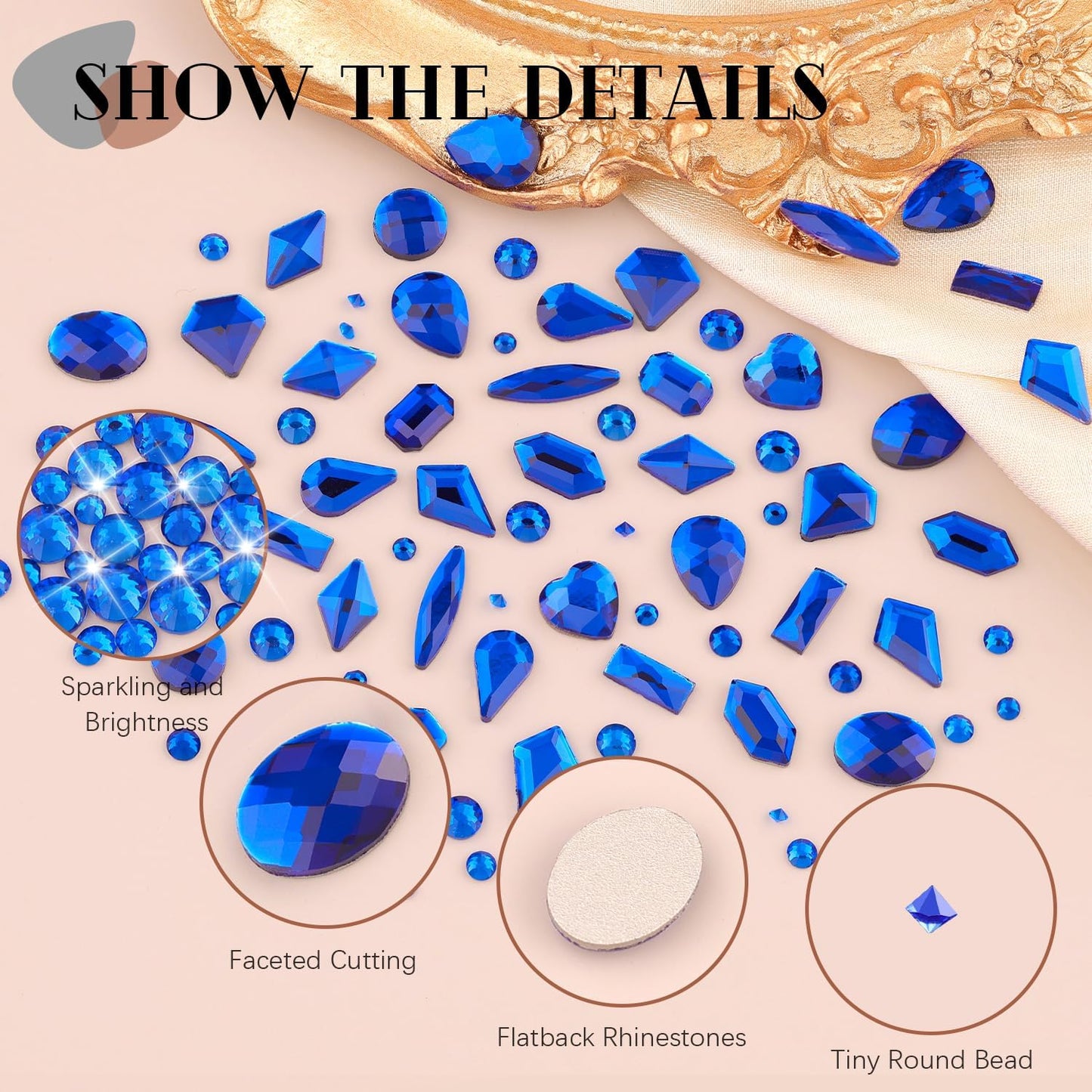 2680Pcs Royal Blue Glass Nail Rhinestones 120Pcs Multi Shapes Flatback Nail Gems + 2560Pcs 1.5-4mm Round Crystal, Manicure Nail Charms Diamond Gemstones for Acrylic Nails Decoration-BrightBean Baby