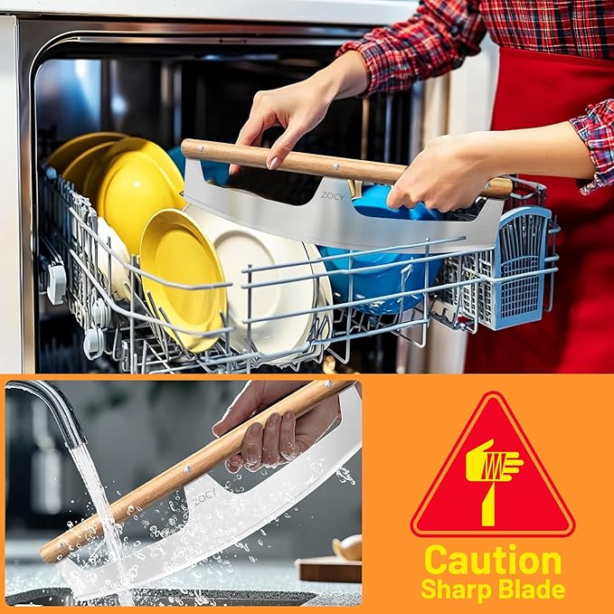 Pizza Cutter Rocker with Wooden Handles & Protective Cover by Zocy, 16" Sharp Stainless Steel Pizza Slicer Wheel, Big Pizza Knife Cutters for Kitchen Tool (16inch)