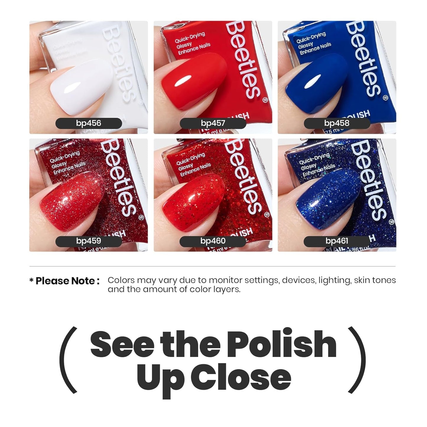 Beetles 4th of July Nail Polish Set - 6 Colors White Red Blue Nail Polish Kit Sparkle Glitter Fingernail, Quick Dry & Long Lasting Beetles Midnight Fireworks Diy Nail Art Design Gifts for Women-BrightBean Baby