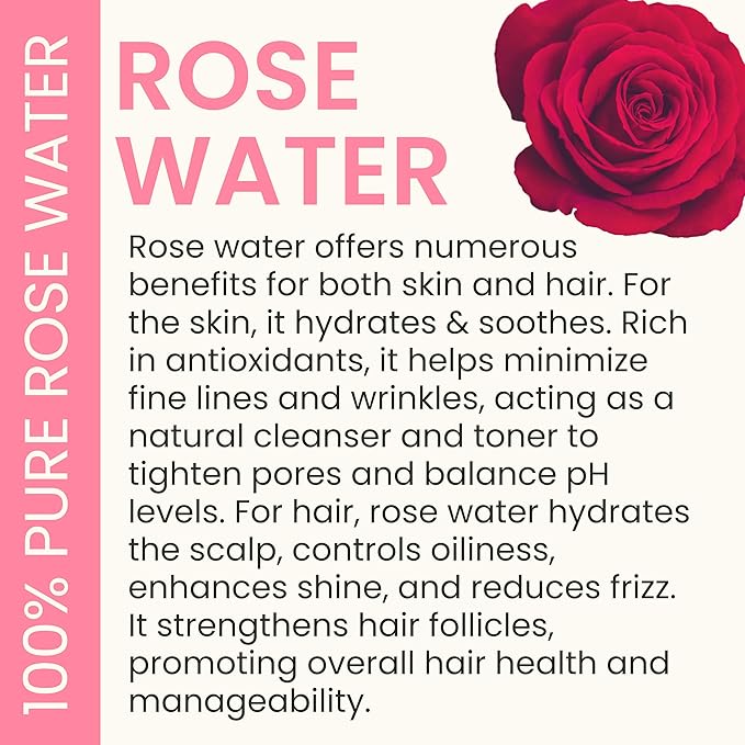 Rose Water Facial Toner - 32oz Bulk Alcohol-Free Vegan All Natural Refreshing for Face and Hair - Uplifts, Calming & Soothing for All Skin Types-BrightBean Baby