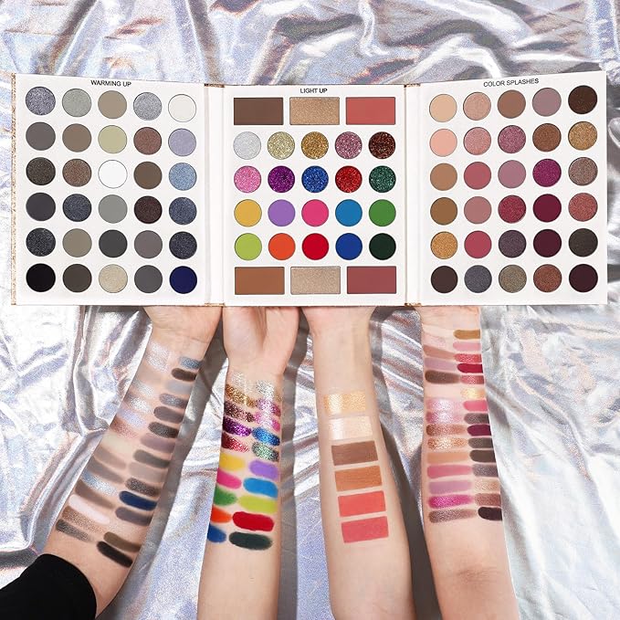 Black Grey Eyeshadow Makeup Palette + 15 Brushes Set, 86 Colors Matte Glitter Highly Pigmented Long Lasting Eye shadow, Blush, Contour, Highlighter All in One Make Up Kit for Halloween & Daily Use-BrightBean Baby